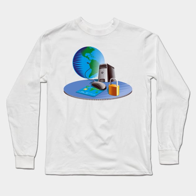 Internet connected to the World Woodcut  Retro Long Sleeve T-Shirt by retrovectors